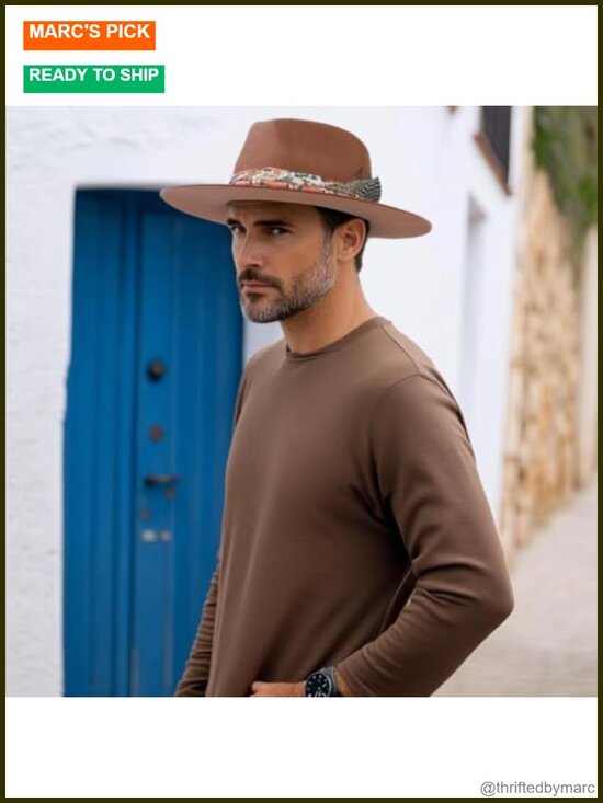 Handmade Wool Felt Fedora Hat with Distressed/Burned Look Wide Brim main image 5